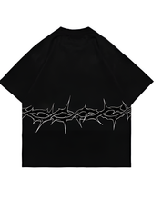 Edgy Barbed Wire Print Tee - Black