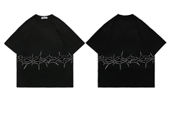 Edgy Barbed Wire Print Tee - Black